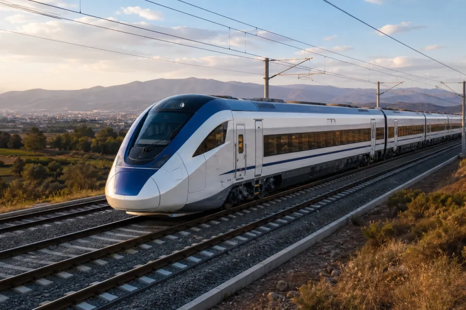 Tren interurbano moderno recorriendo el paisaje del centro de México